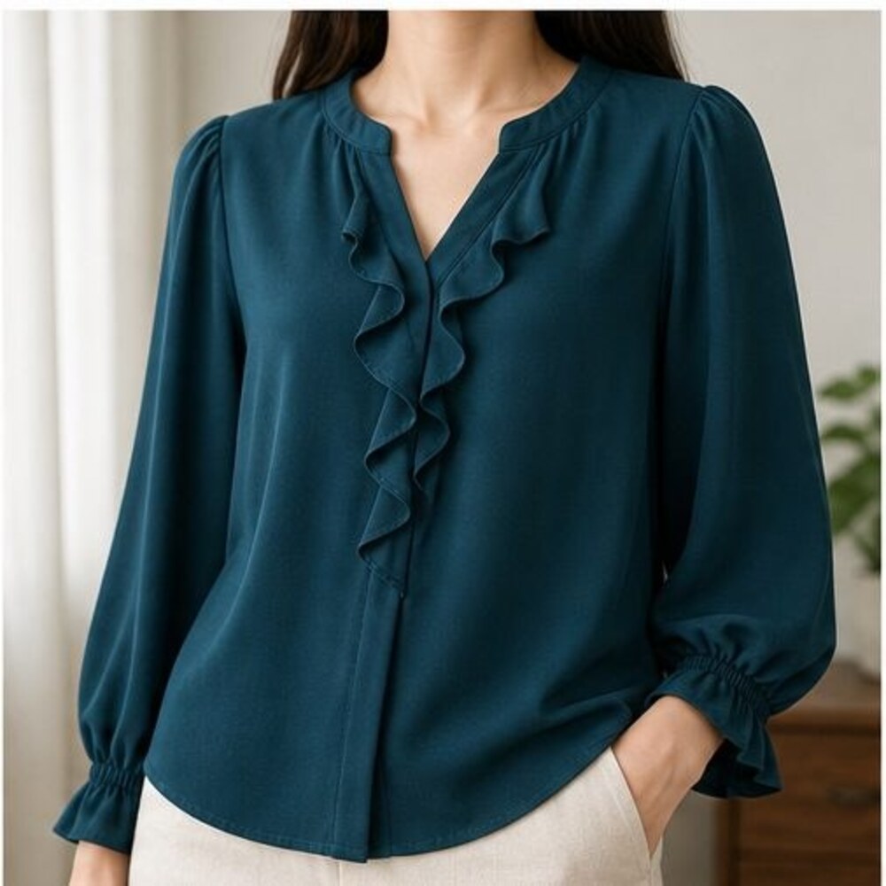 Teal Ruffle Blouse - Picture 2 of 6